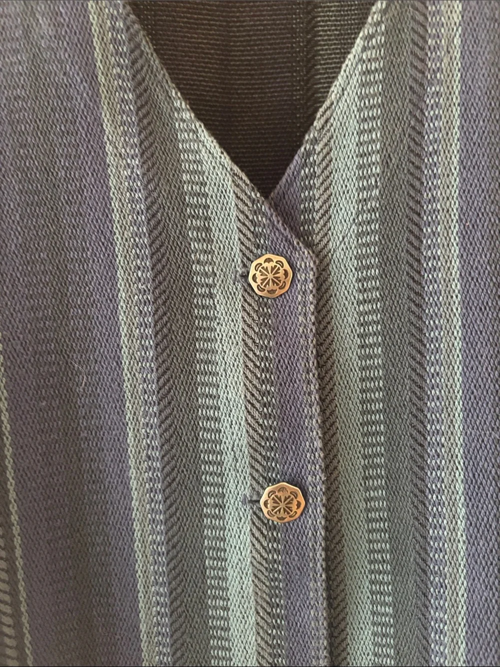 Orvis Navy and Light Blue Striped Button Vest Bohemian, Western , Gypsy  Style